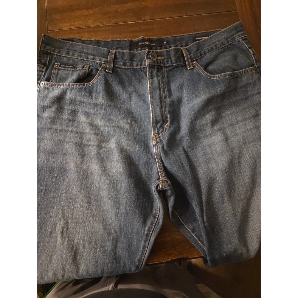 Calvin Klein Mens Jeans Medium Wash Size‎ 38x30 Relaxed Straight Denim